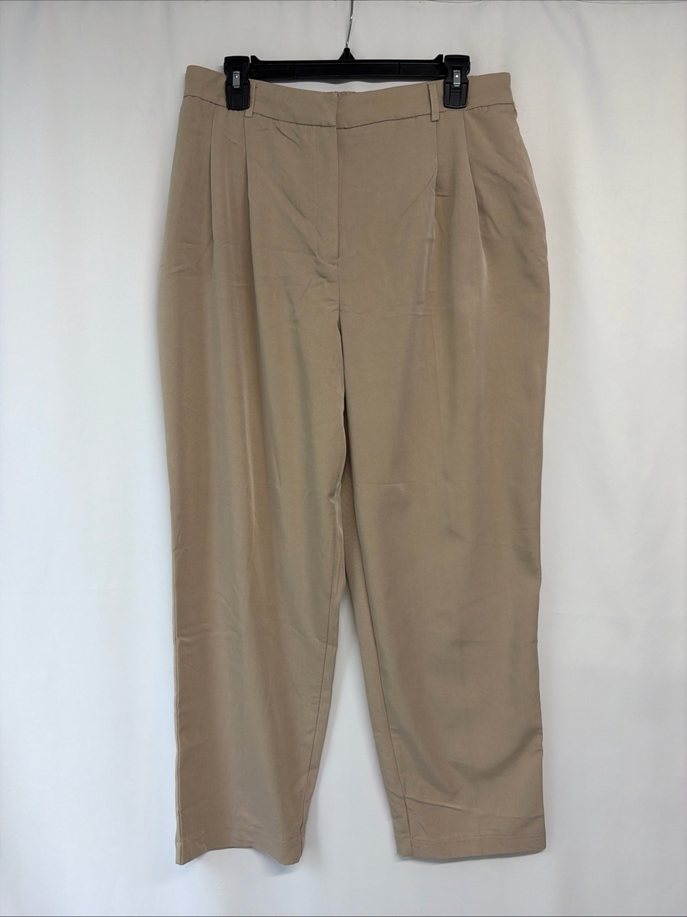 Nicole Miller Wide Leg Trousers L Beige High Rise Elastic Back Pants Minimalist